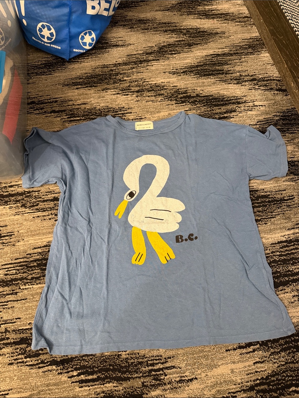 Bobo Choses Light Blue Tee with White Swan and Yellow Accents